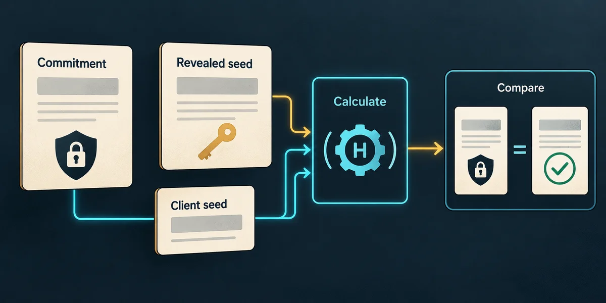 Editorial illustration: How to Check a Crash Round: Inputs, Commitments and Result Comparison