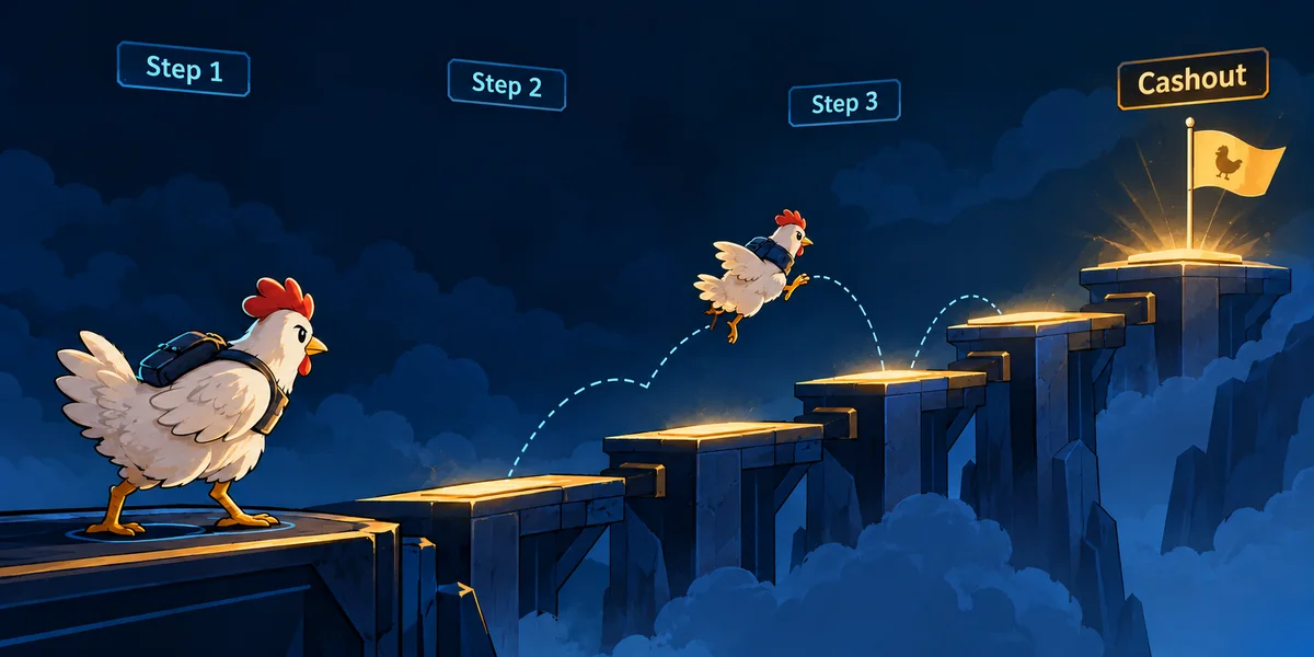 Editorial illustration: Chicken Step Games: Conditional Risk, Rounded Payouts and a Toy Verifier