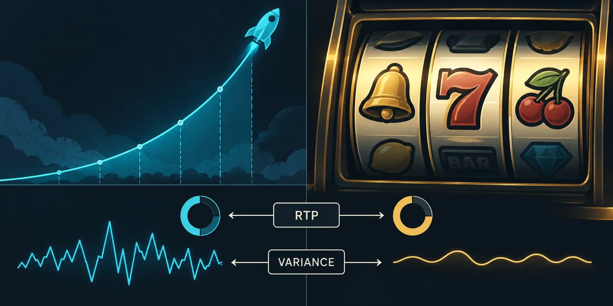 Editorial illustration: Crash Games vs Slots: RTP, Player Choices and Funded Bankroll Models