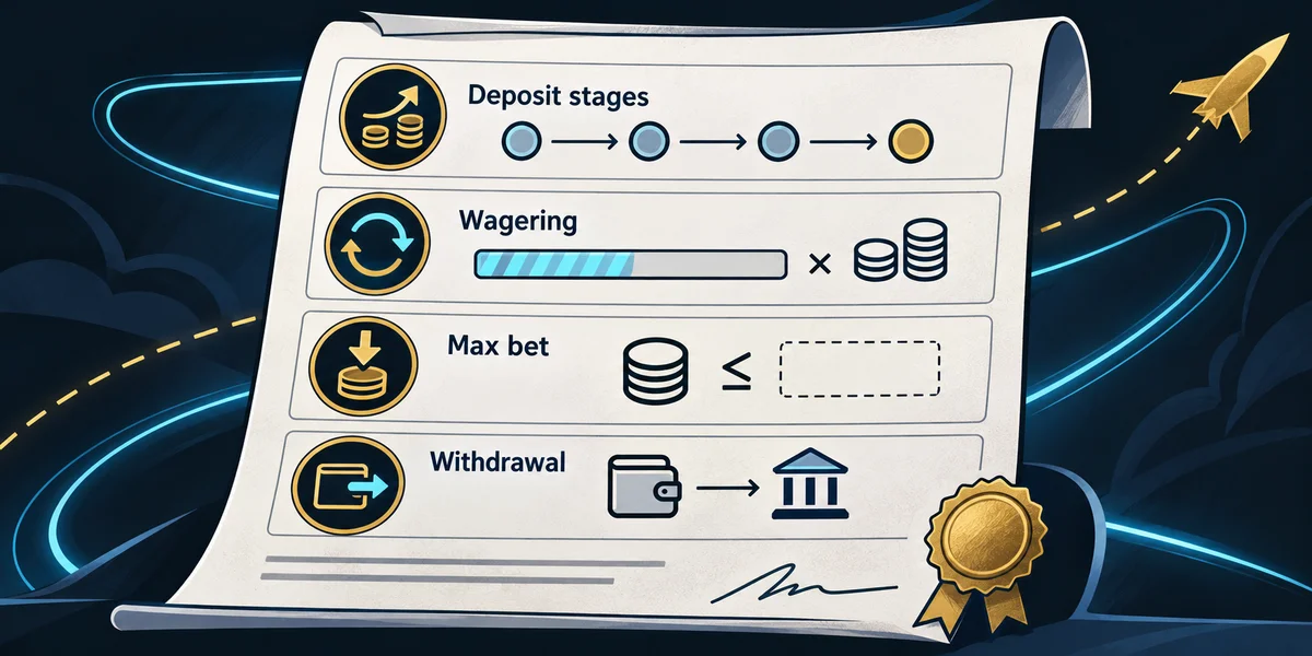 Editorial illustration: Lucky Jet Promo Codes: Read Deposit Stages, Bonus Release and Withdrawal Terms