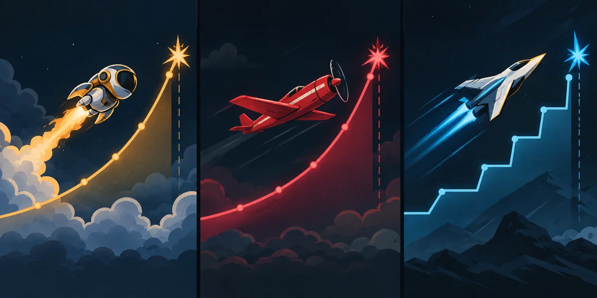 Editorial illustration: Lucky Jet vs Aviator vs JetX: Rules, RTP and Shared-Flight Betting