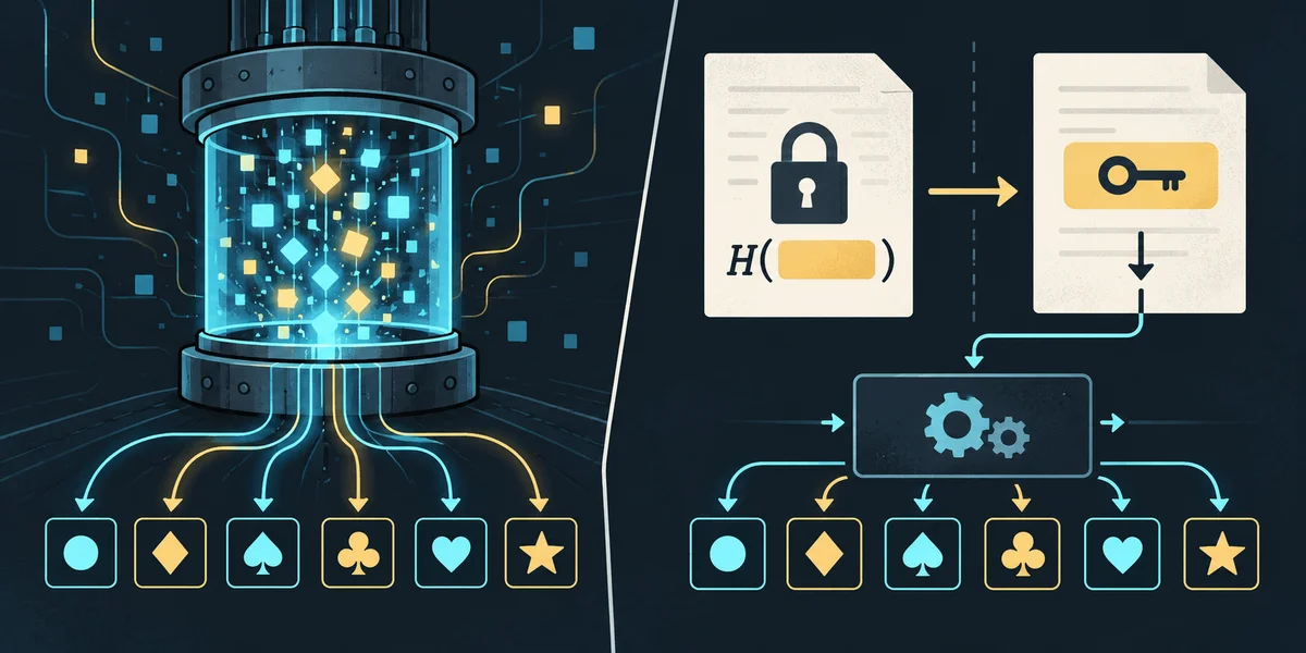 Editorial illustration: RNG and Provably Fair: What Each Check Establishes