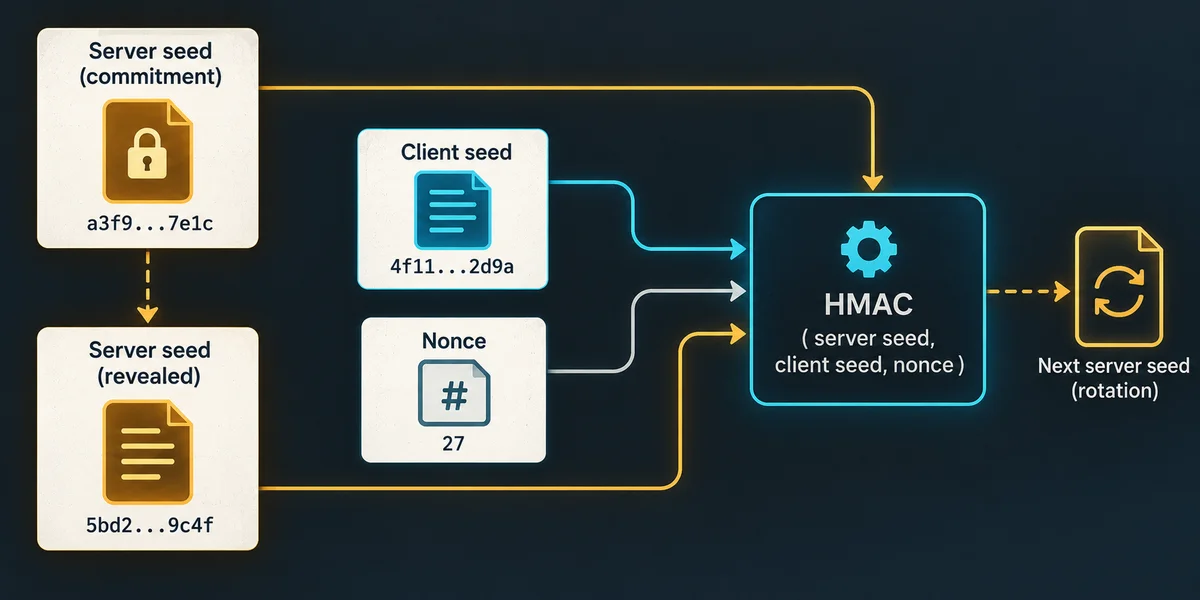 Editorial illustration: Server Seed, Client Seed and Nonce: Inputs, Encoding and Rotation