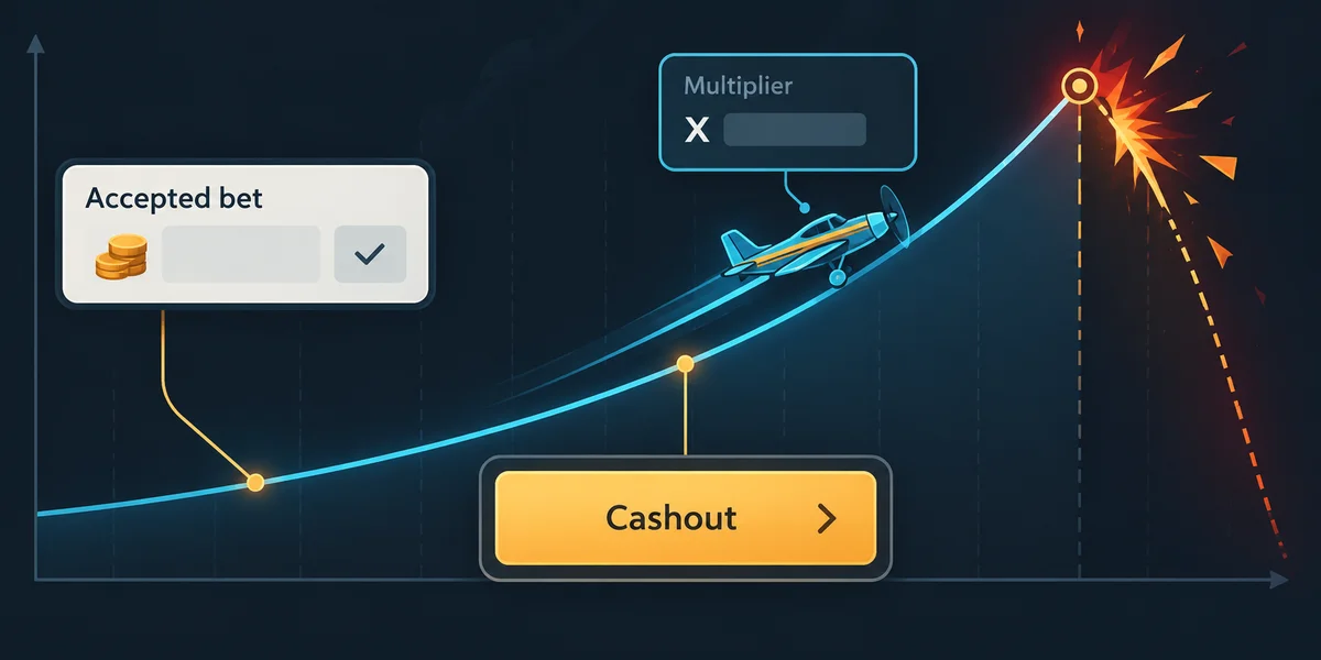 Editorial illustration: What Is a Crash Game? Accepted Bets, Payouts and Model Assumptions